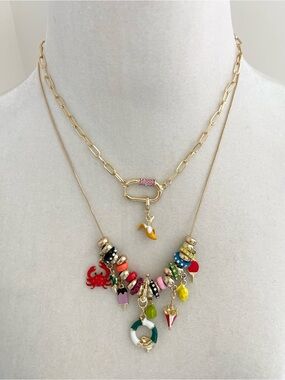 Gold Multicolor Beach Charm Necklace